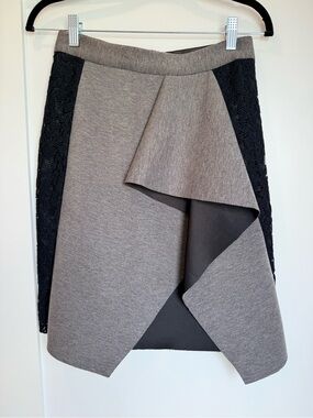 RACHEL Rachel Roy Gray Skirt with Black Lace Panels